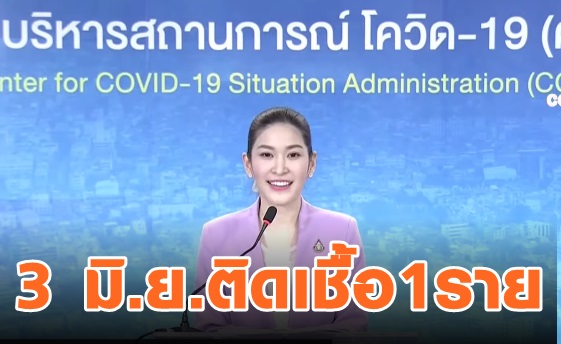 3มิ.ย.ติดเชื้อโควิด-19 รายใหม่ 1 ราย 